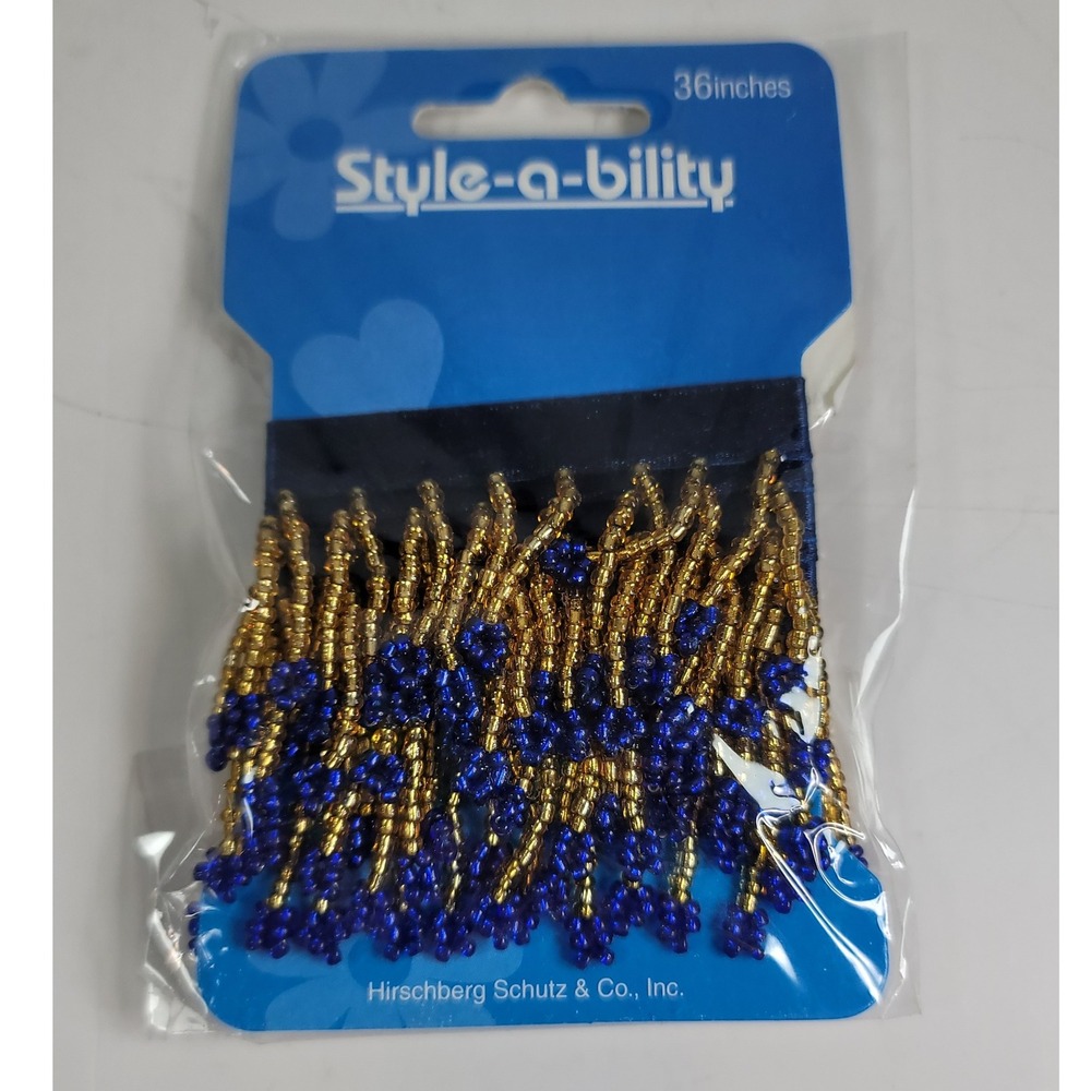Style-a-bility Gold Blue Beaded Fringe Trim 36 Inch BP11063-19 Hirschberg Schutz